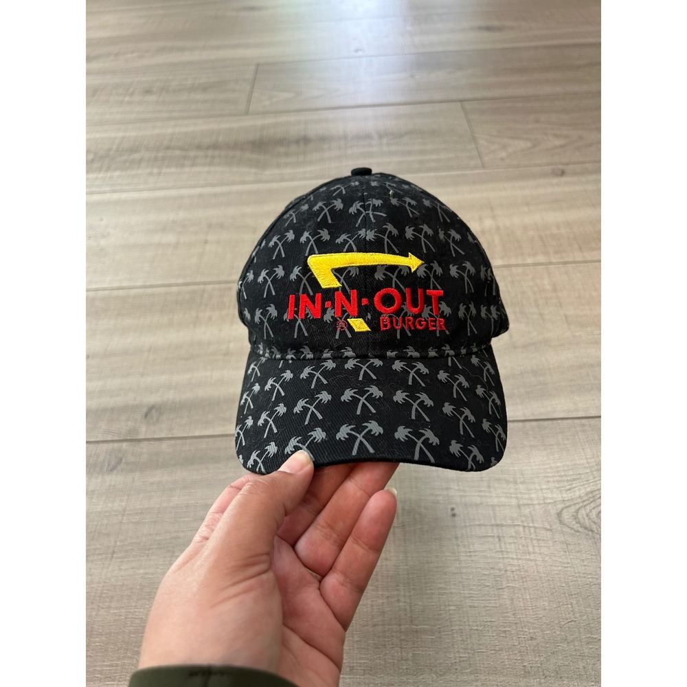 In N Out Burger Hat Palm Tree Print Black Snapback Graphic Cap